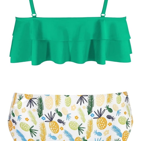 SHEKINI Girls Floral Printing Bathing Suits Ruffle Flounce Two Piece Swimsuits - Picture 5 of 9